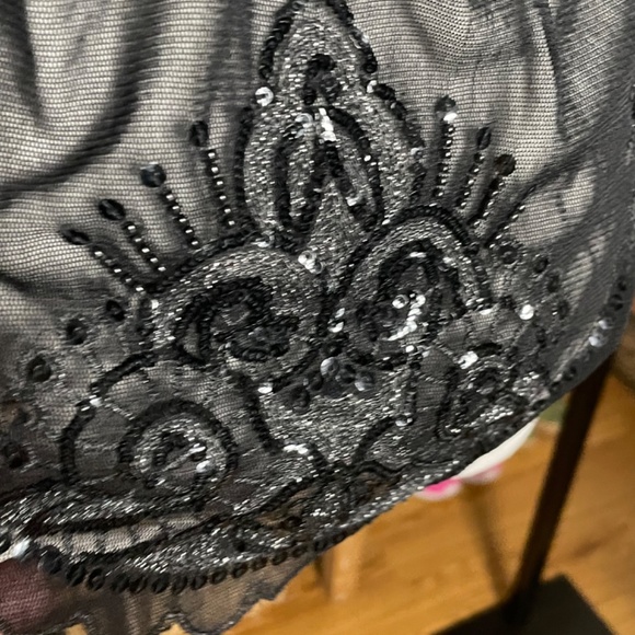 Express Black Whimsygoth Sequined Mesh Sheer Top Size XS - Vintage Express - Picture 7 of 10
